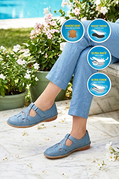 AYAKMOD Blue Narrow Fit Orthopedic Comfortable Sole Genuine Leather Velcro Wo...