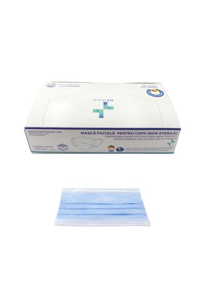 Aea Medical Măști medicale albastre tip IIR pentru copii, cu 3 straturi, pach...