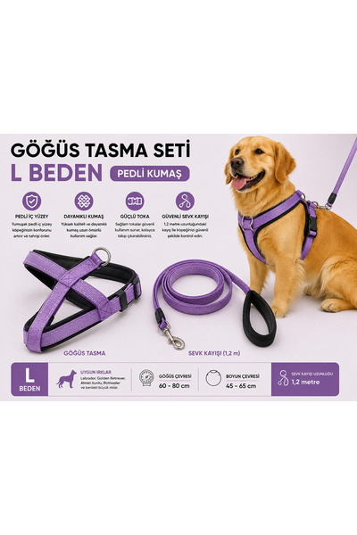 Baron Pet Köpek Göğüs Tasması ve Sevk Kayışı Seti L Beden İçi Pedli Büyük Irk...