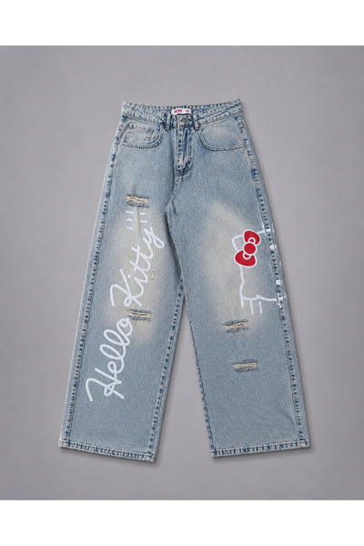Köstebek Μπλε παντελόνι Hello Kitty με γοτθικό σχέδιο Y2K Unisex Baggy