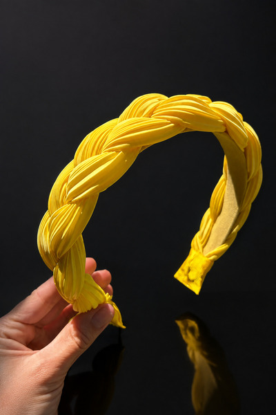 ByMerve Bym551-1 Women's Lemon Yellow Knitted Model 4 cm Wide Fabric Hair Cro...
