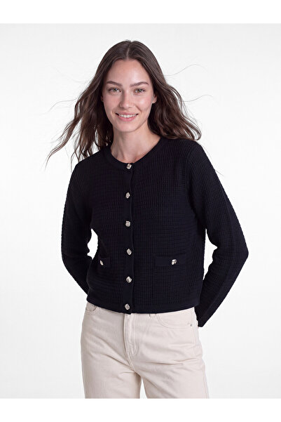LC Waikiki Lcw Modest Navy Blue Crew Neck Women's Knitwear Cardigan