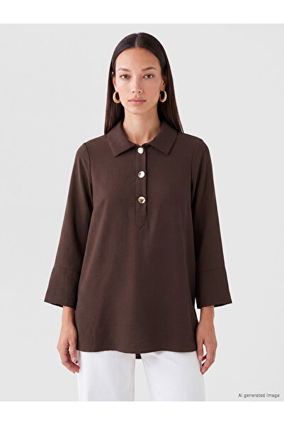 LC Waikiki Nevavm Farkıyla Lcw Everyday Brown Plain Oversize Women's Tunic