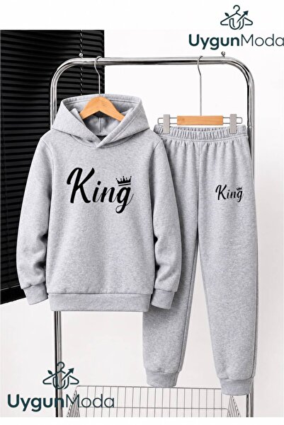UygunModa SET DE Trening pentru Copii cu Imprimeu KING CORONAT, cu Glugă, Int...