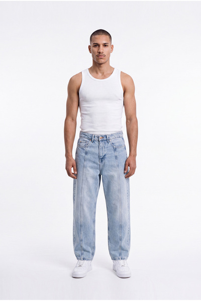 Machinist Men's Relaxed Baggy Jean Trousers with Stitching Detail Blue