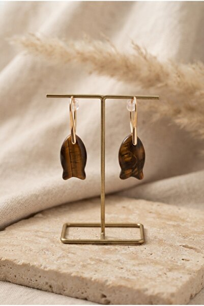 ZGNOVA Natural Stone Fish Figured Steel Earrings