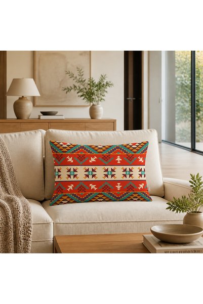 RemHome REM HOME Geometrik Tribal Desenli Dekoratif Dikdörtgen Kırlent Kılıfı
