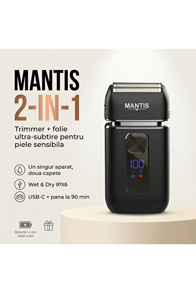 mantis Aparat de Ras Electric Shaver 2-in-1 Trimmer+Folie, USB-C Wet&Dry IPX6...