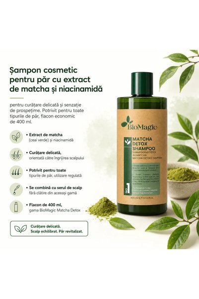 BIOMAGIC Șampon de par cu matcha și niacinamidă, curățare delicată, BioMagic, 400 ml