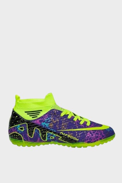 Jagulep Men's High Ankle Football Turf Field Shoes with Socks Purple - Yellow