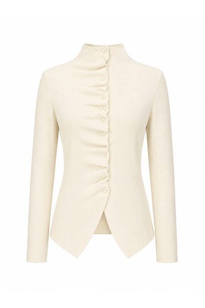 peri tower Women's High Collar Gathered Detailed Buttoned Fit Knitwear Cardig...