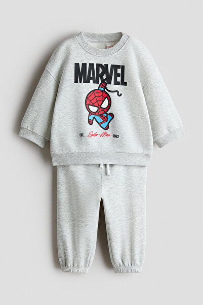 H&M 2 Parçalı Baskılı Sweatshirt Set
