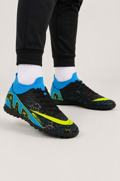 Jagulep Men's High-Top Football Field Shoes with Socks Black - Blue