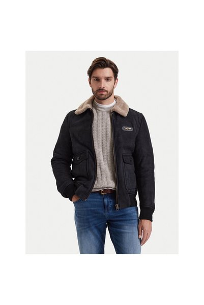 Aeronautica Militare Geacă de piele pentru bărbați 262PN0167U100876 Negru