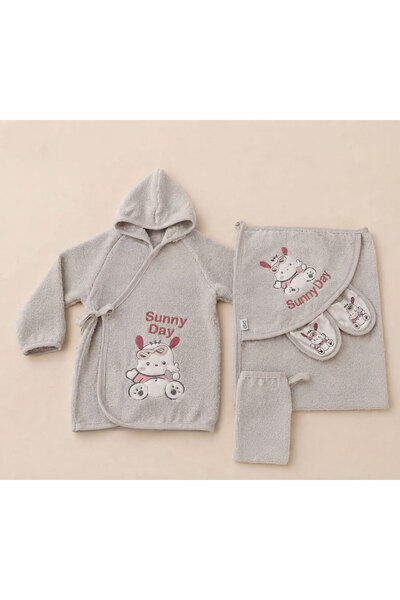 melek golden Newborn Baby Bathrobe Set 4 Pieces - Hooded Towel, Glove Set - S...