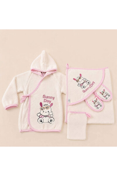 melek golden Newborn Baby Bathrobe Set 4 Pieces - Hooded Towel, Glove Set - S...