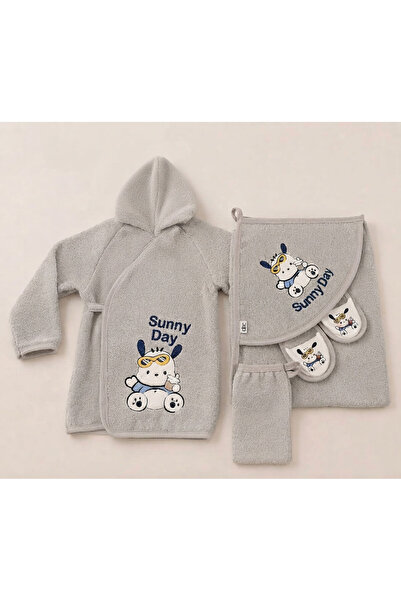 melek golden Newborn Baby Bathrobe Set 4 Pieces - Hooded Towel, Glove Set - S...