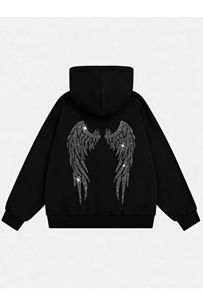 Mad&Calf Women's Wing Stone Printed Hooded Oversize Sweatshirt