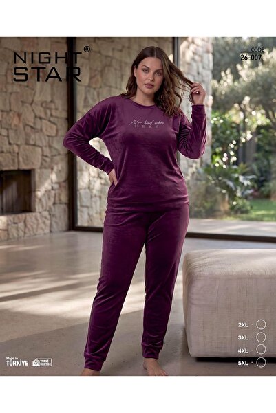 Night Star Set de pijamale din catifea franceză, mărime mare, culoare prună