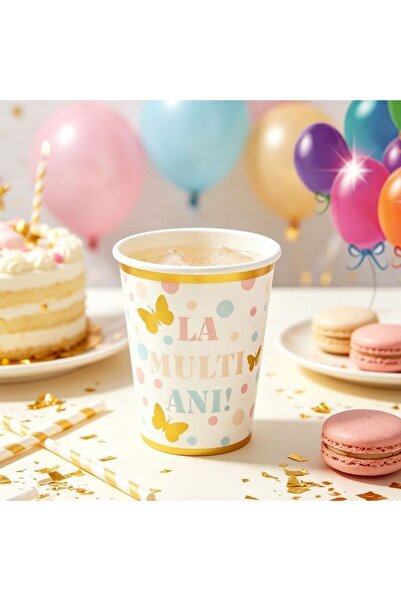 idei Paper party cups 6 pieces, height 9 cm, elegant design with golden butte...