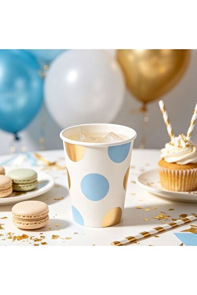 idei Paper party cups 6 pieces, height 9.5 cm, elegant pattern with blue-gold...