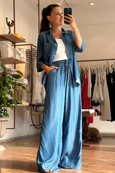 Unique Boutique Dark Blue Slim Denim Tencel Suit