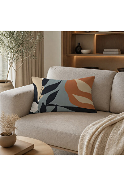 RemHome REM HOME Soyut Yaprak Desenli Dekoratif Dikdörtgen Kırlent Kılıfı