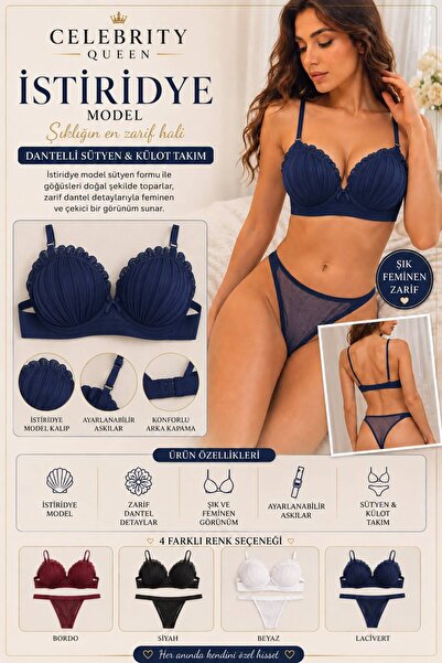 Celebrity Queen İstiridye Model Şık Push-up Destekli Sütyen Takımı Konforlu T...