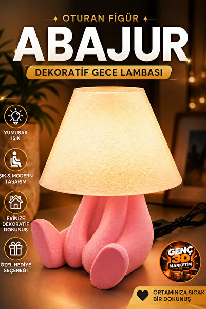 Genç 3D Dekoratif Oturan Figür Abajur Gece Lambası – USB Kablolu Şapka Başlık...
