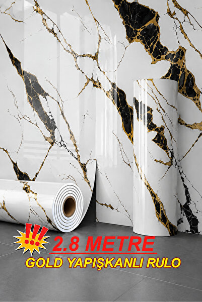 UKAB DEKOR Beden Seçenekli Gold Mermer Desenli Kendinden Yapışkanlı Köpük Duv...
