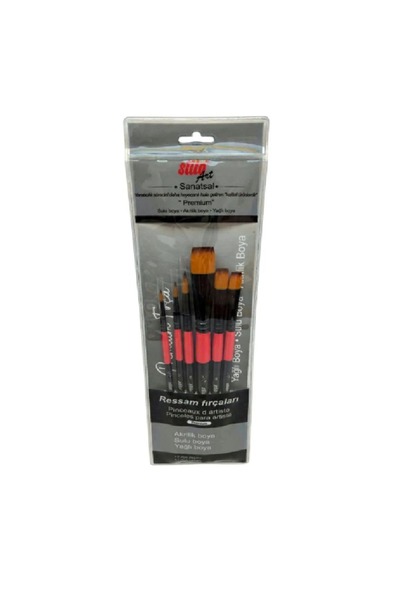 tüftürük Stilo Art (Set 1) Straight-Cut and Round Tip Brush Set (Set of 6)