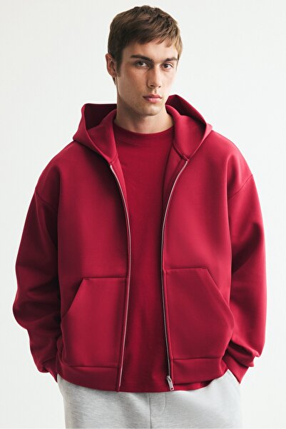 H&M Kapüşonlu ve Fermuarlı İnterlok Üst Oversized Fit