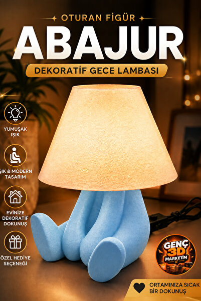 Genç 3D Oturan Figür Abajur Dekoratif Gece Lambası - Şapka Başlıklı Masaüstü ...