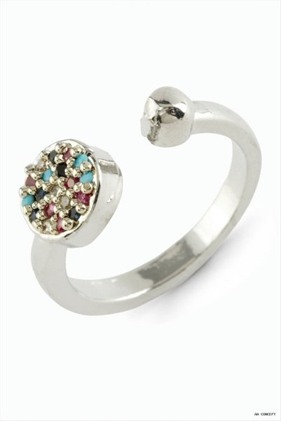 ZERO LAND Concepta Colorful Zircon Stone Metal Ring (234053) Silver Color