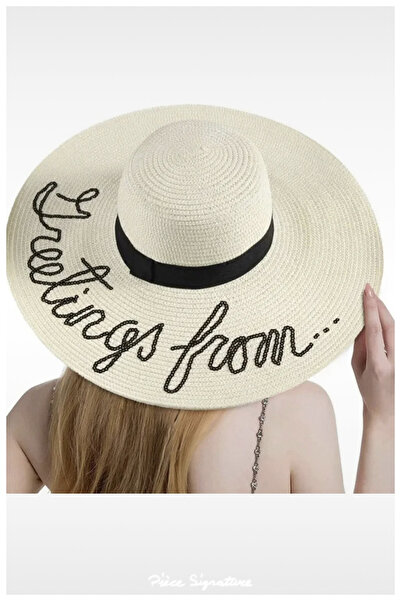PIECE SIGNATURE Written Straw Floppy Beach Hat for Women (56-58 cm)