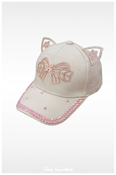 PIECE SIGNATURE Girl's Hat with Stones and Bow (Age 3-8)