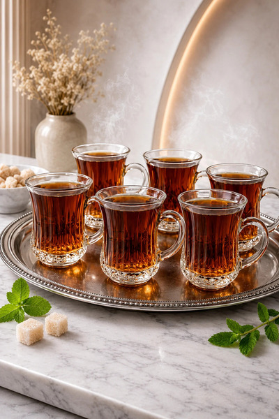 YzHome 6-Piece Glass Tea Cup with Handle and Stripes, 120ml