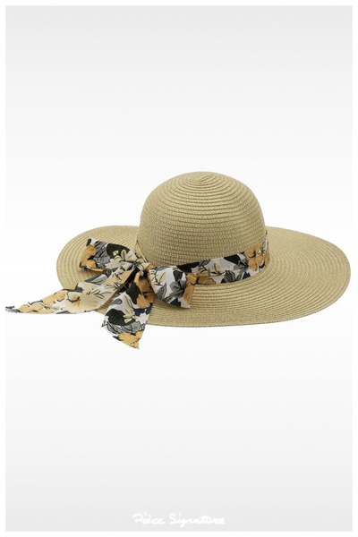 PIECE SIGNATURE Wide Brim Luxury Straw Hat for Women (57-58 cm) (Contraction ...