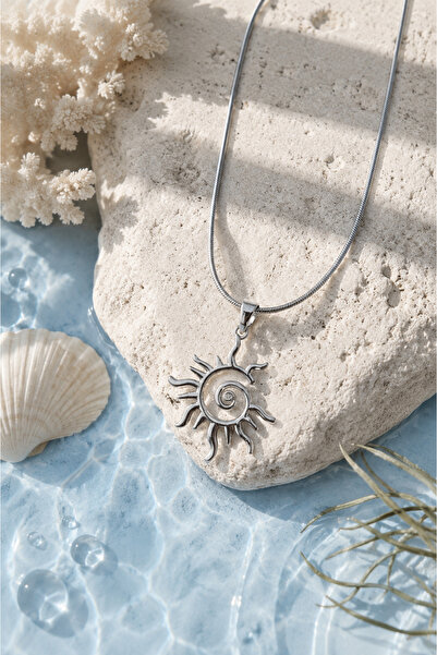 Sylvera Shop Sun Spiral Sun Figured Steel Necklace (Silver Color)