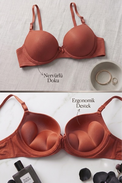 Lavint Homewear Sutien din silicon Kiremit Ultra Push-Up cu dungi, cu susține...
