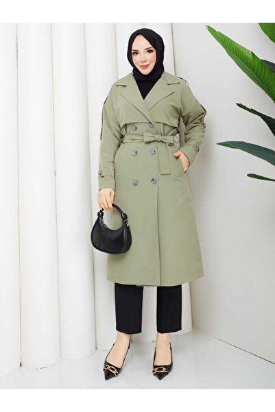 Vibeys Moda Women's Belted and Button-Detail Trench Coat