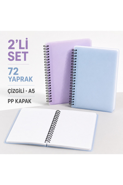 Srctech Set of 2 A5 Pp Cover Spiral-Bound Lined Notebooks – 72 Sheets in Past...