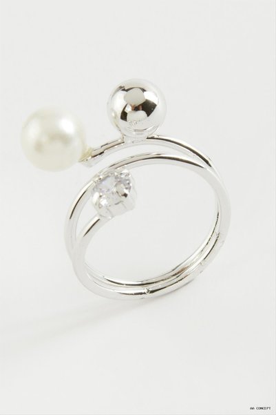 ZERO LAND Concepta Round Pearl Metal Ring (11006) Silver Color
