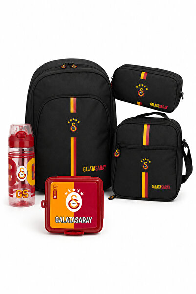 Galatasaray Lisanslı Minimal Siyah 5'li Okul Seti - Okul Çantası, Beslenme Ça...