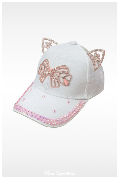 PIECE SIGNATURE Girl's Hat with Stones and Bow (Age 3-8)