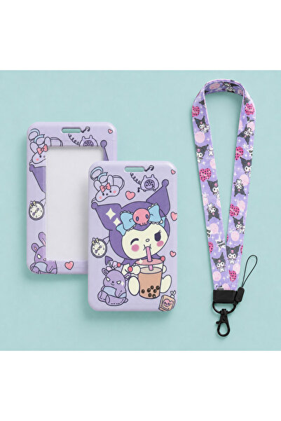 synshop Cute Cat Kuromiii Patterned Neck Strap Drawstring Card Holder Id and ...