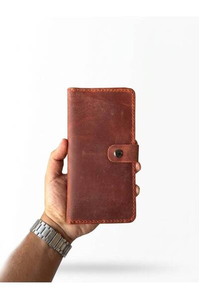 Ertay Deri - 100% Genuine Leather Handmade Orange Wallet & Portfolio with Pho...