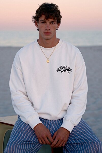 The Champ Clothing Hanorac oversize pentru bărbați, cu imprimeu „World Is You...