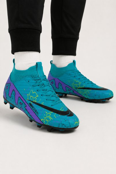 Jagulep Men's High Ankle Football Turf Soccer Cleats Shoes with Socks Turkuaz