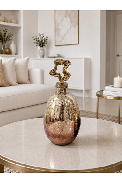 Hinora Home Dekoratif Gold Rose Cam Şişe Obje – Modern Tasarım Kapaklı Salon ...
